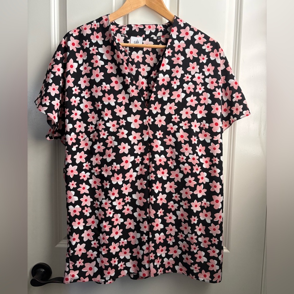 Cabi Harmony Starflower Floral Pleated Blouse Top Size L